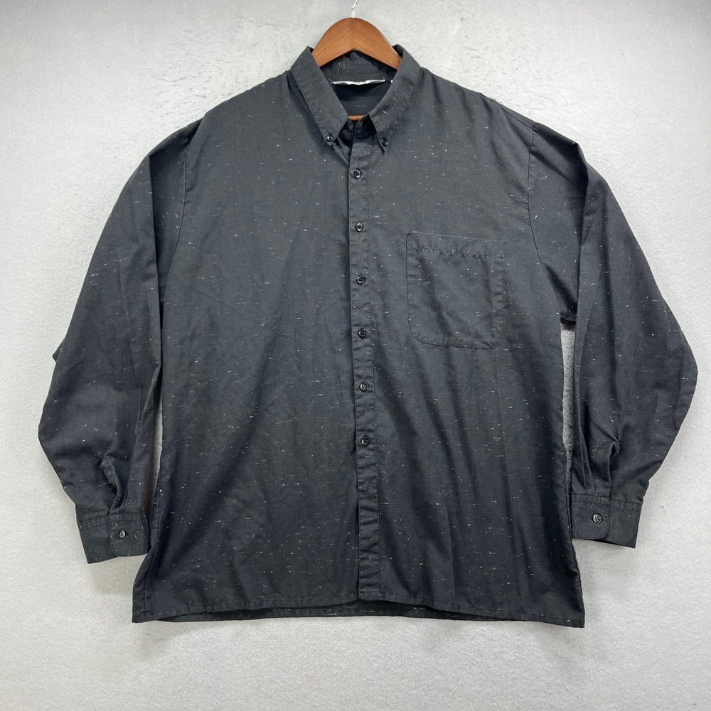 Vintage Sergio Valente Button Down Shirt Men XL Black Speckled Long Sleeve Retro